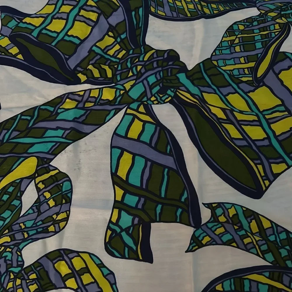 Kenneth Jay Lane silk Blue and Green Bow Scarf